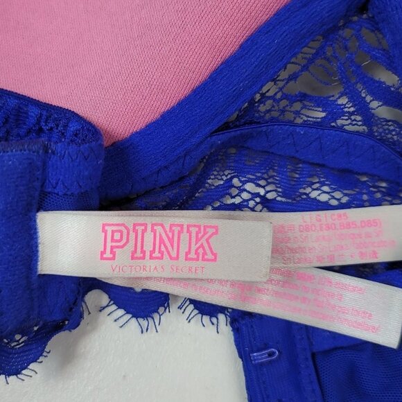 Victoria's Secret PINK Lace Bralette Bra Blue Large C Lightly Lined Underwire - Picture 9 of 12